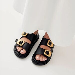 ALOHAS Daria Black Leather Sandals